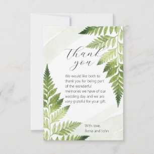 Minimalist Green Fern Wedding Thank You Card