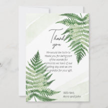Minimalist Green Fern Wedding Thank You Card