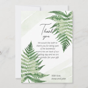 Minimalist Green Fern Wedding Thank You Card
