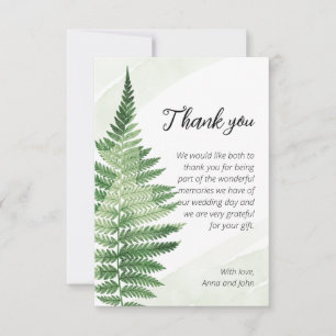Minimalist Green Fern Wedding Thank You Card
