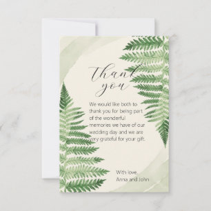Minimalist Green Fern Wedding Thank You Card