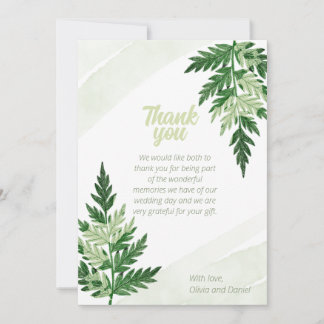 Minimalist Green Fern Wedding Thank You Card