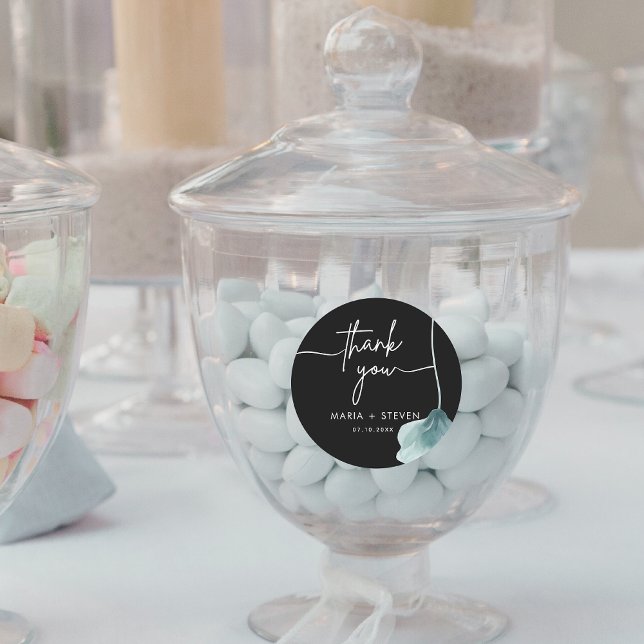 minimalist green flower thank you wedding  classic round sticker (Creator Uploaded)