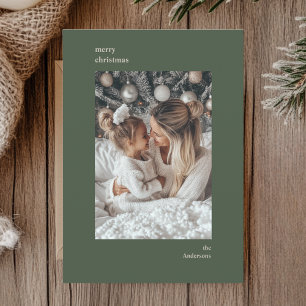 Minimalist Green Frame Christmas Photo  Holiday Card