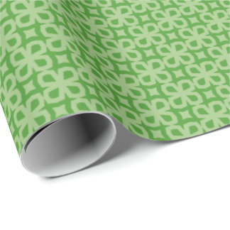 Minimalist Green Geometric Four-Leaf Clover Wrapping Paper