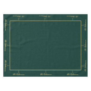 Minimalist Green Gold Christmas Tree Family Name Tablecloth