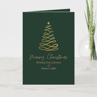 Minimalist Green & Gold Folded Christmas Card