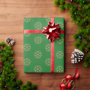 Minimalist green gold snowflakes cute Christmas Wrapping Paper