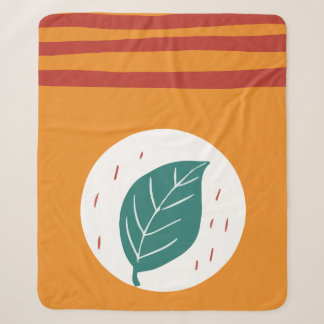 Minimalist Green Leaf Circle Orange Abstract Blank Sherpa Blanket
