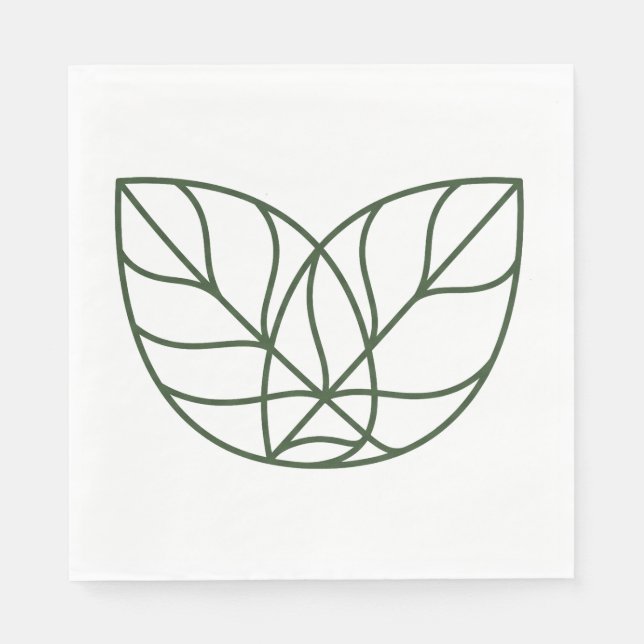 Minimalist Green Leaf Line Art  Napkin (Front)