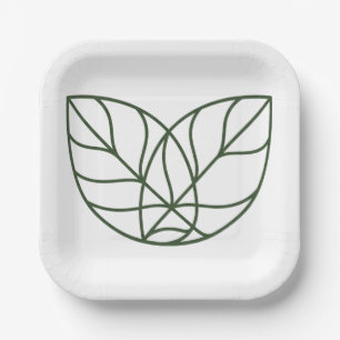 Minimalist Green Leaf Line Art Paper Plate