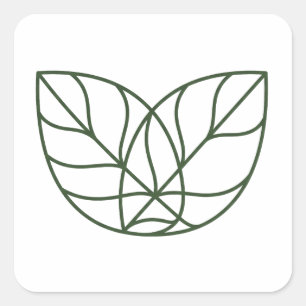 Minimalist Green Leaf Line Art Square Sticker