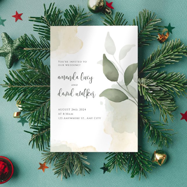 Minimalist Green Leaf Wedding Invitation (Creator Uploaded)