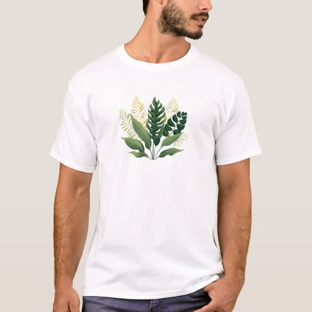 Minimalist Green Leafs  T-Shirt (Front)