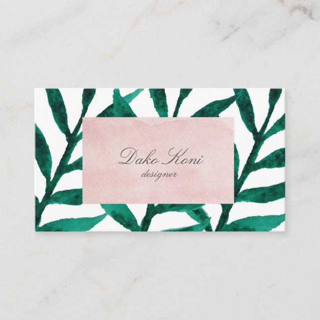 Minimalist green leaves business card (Front)