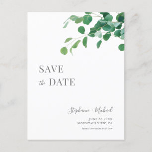 Minimalist Green Leaves Save the Date Custom Invitation Postcard