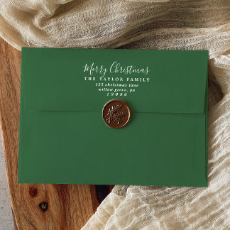 Minimalist Green Merry Christmas Card Envelope
