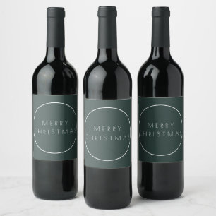 Minimalist Green Merry Christmas Typography Wine Label