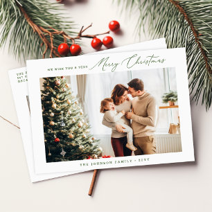 Minimalist Green Modern Family Christmas Holiday Postcard
