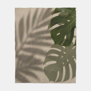Minimalist Green Monstera Leaf Tropical Shadow Fleece Blanket