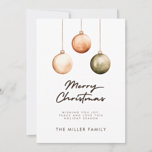 Minimalist Green Natural Ornaments Christmas Holiday Card (Front)
