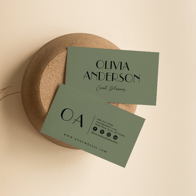 Minimalist Green Neutral Script Boho Chic Modern   Business Card (Creator Uploaded)