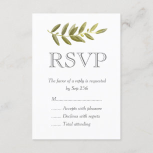 Minimalist Green Olive Leaf Wedding RSVP Cards