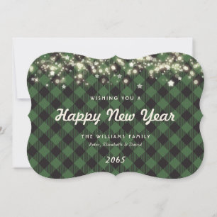 Minimalist Green Plaid New Year Card