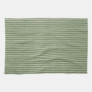 Minimalist Green Rustic Stripes Tea Towel