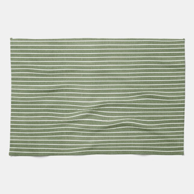 Minimalist Green Rustic Stripes  Tea Towel (Horizontal)
