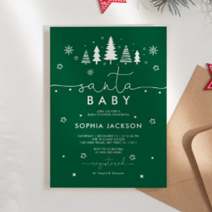 Minimalist Green Santa Baby Shower Invitation