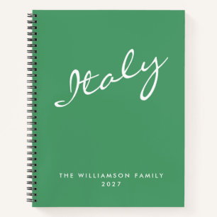 Minimalist Green Script Personalised Travel Notebook