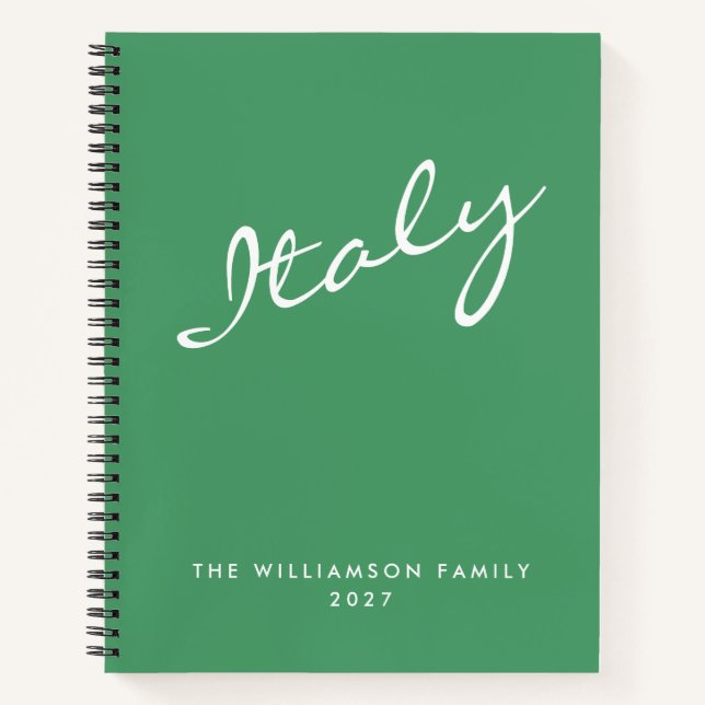 Minimalist Green Script Personalised Travel Notebook (Front)