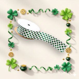 Minimalist Green Split Heart Pattern Satin Ribbon