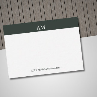 Minimalist Green Stripe White Monogram Business Card