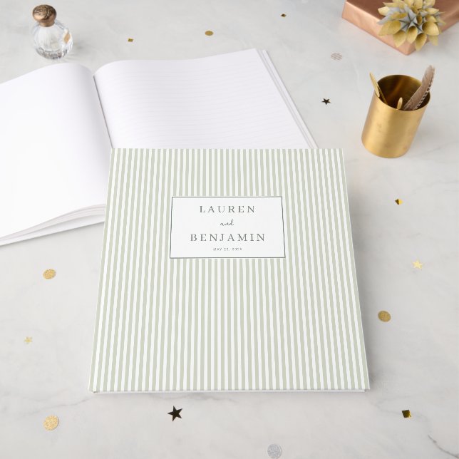 Minimalist Green Stripes Guest Book (Front Open)