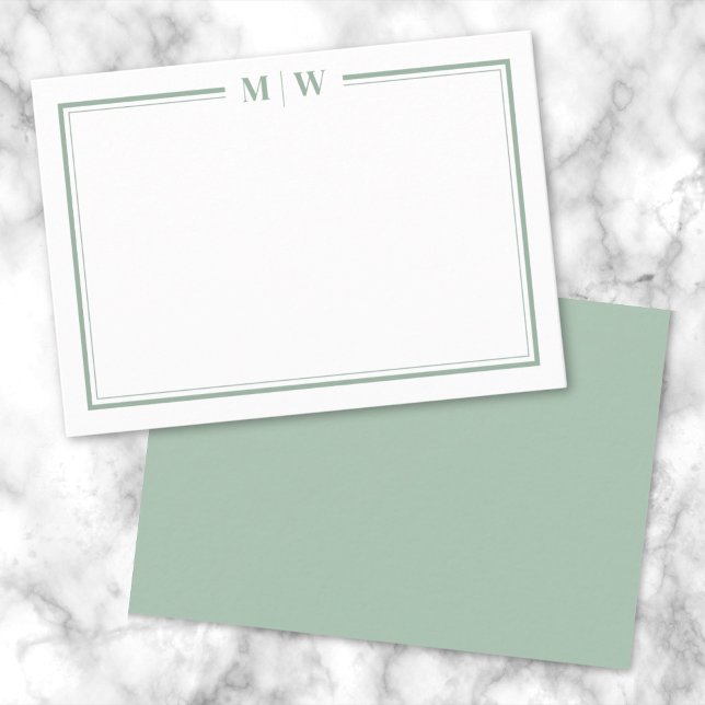 Minimalist Green Two Border Monogram Card (Minimalist Green Two Border Monogram Note Card)