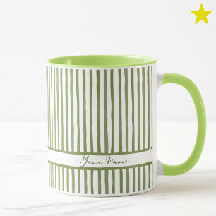 Minimalist Green Watercolor Stripes Custom Name  Mug