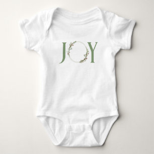 Minimalist Green Watercolor Wreath Joy Christmas Baby Bodysuit
