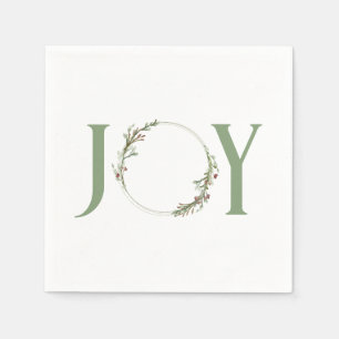 Minimalist Green Watercolor Wreath Joy Christmas Napkin