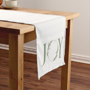 Minimalist Green Watercolor Wreath Joy Christmas Short Table Runner