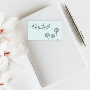 Minimalist Green White Dandelion Flower Yoga  Business Card