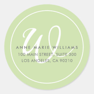 Minimalist Green White Script Border Monogram Classic Round Sticker