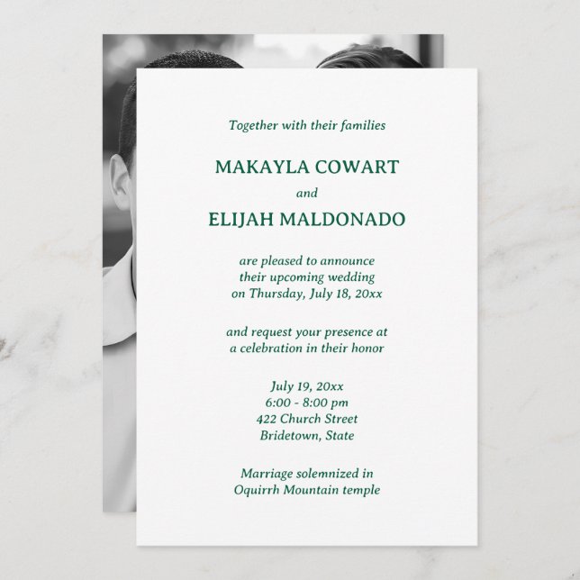 Minimalist Green & White Temple Wedding Reception Invitation (Front/Back)