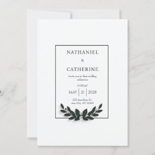 Minimalist Green Wreath Wedding Invitation