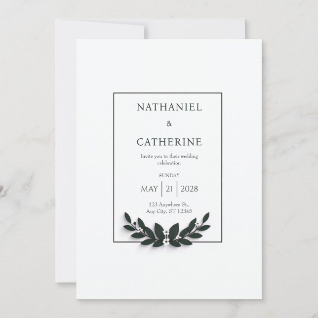 Minimalist Green Wreath Wedding Invitation (Front)