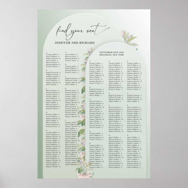 Minimalist greenery arch spring blush Alphabetical Poster (Front)