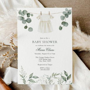 Minimalist Greenery Baby Girl Shower Invitation