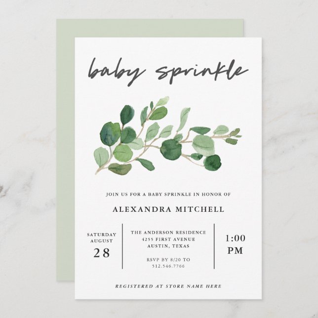 Minimalist Greenery | Baby Sprinkle Invitation (Front/Back)