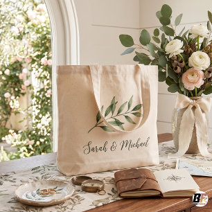 Minimalist Greenery Botanical Personalised Wedding Large Tote Bag